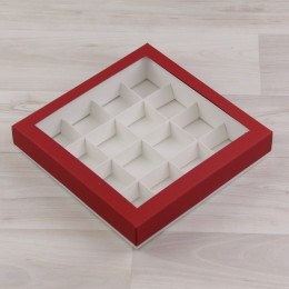 Коробка Паллена 16 с окном красный