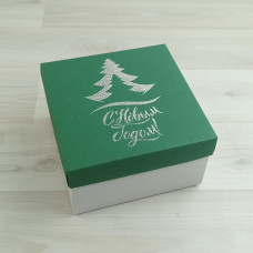 Коробка Атлас новогодний зеленый с тиснением 
